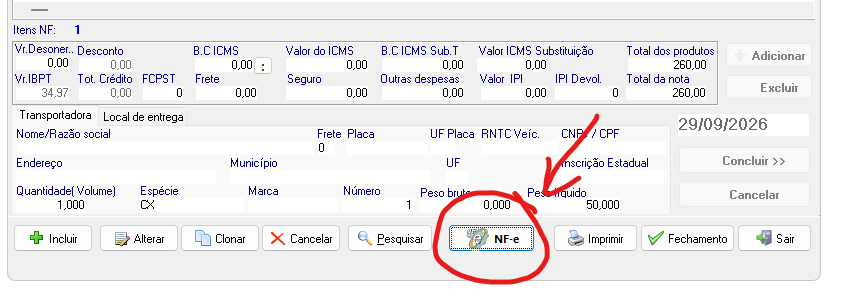 Tela do SIAD — etapa 21: Abrir a autorização da NF-e